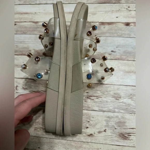 Vince Camuto Slide Sandals Clear Jeweled Size 7.5 Bling Slip On Pool Beach - Picture 6 of 8